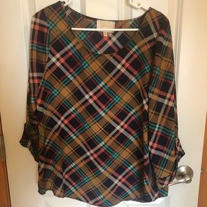 Plaid blouse button sleeves